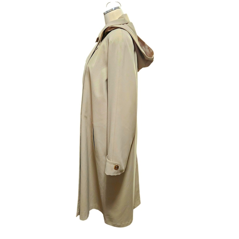 Gallery Women's Beige Hooded Long Trench Coat Double Breasted Size 14 - Picture 4 of 9